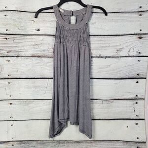 Maurices Black White Striped High Neck Sleeveless Tunic Top Size M Smocked Stret